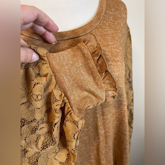 Zac & Rachel Women’s Plus Blouse New Brown Shimmer Lace Sleeves 2X - Picture 4 of 9